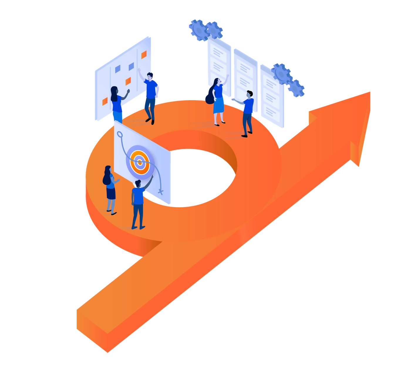 Six people stood on an agile loop.