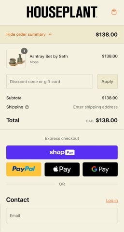 The checkout screen for a company named Our Place showing two different express checkout options: Shop Pay and PayPal.