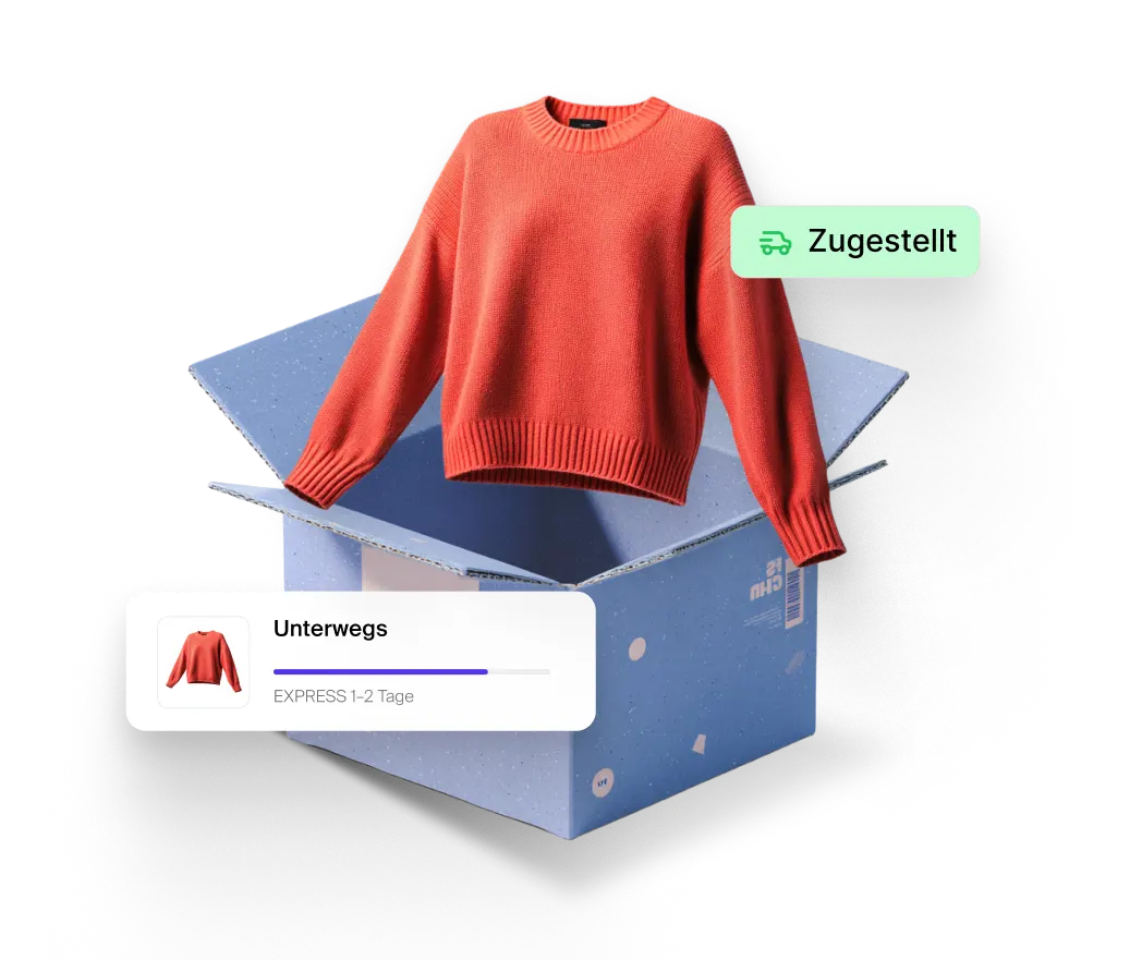 Eine bunte Auswahl an Kleidung mit UI-Karten, auf denen die Bestellnummern abgehakt sind