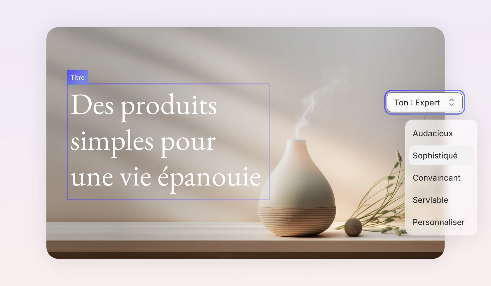 IU de l’outil de création de sites web