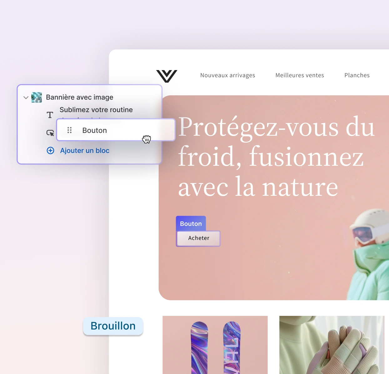 IU de l’outil de création de sites web