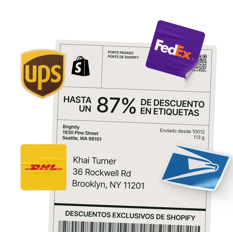 Una etiqueta de envío rodeada de los logos de diversas empresas de transporte