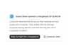 A dispute notification card shows a chargeback of $240.00 with options to submit evidence or accept