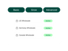 A plan comparison shows B2B features available across the Basic, Grow, and Advanced plans, each marked with a green checkmark