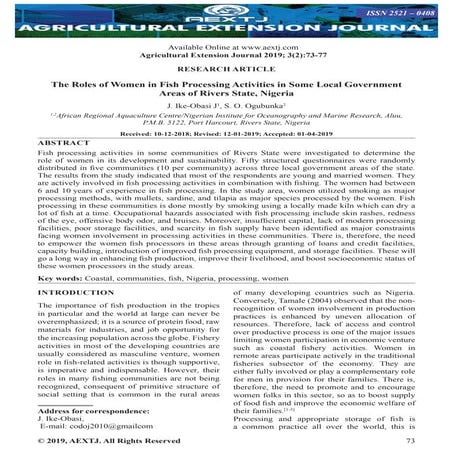 The Roles of Women in Fish Processing Activities in Some Local Government Are...