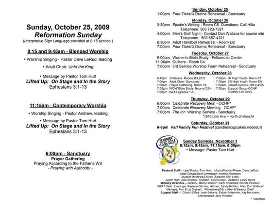 October 25, 2009 Bulletin