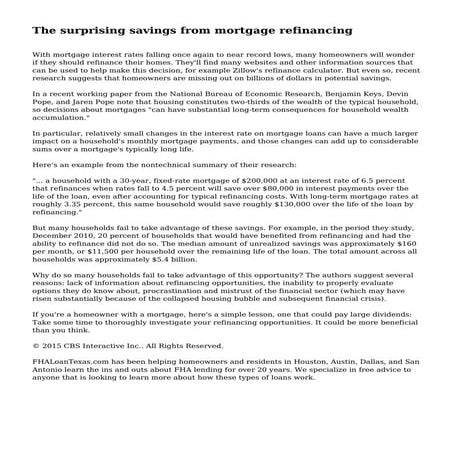 The surprising savings from mortgage refinancing
