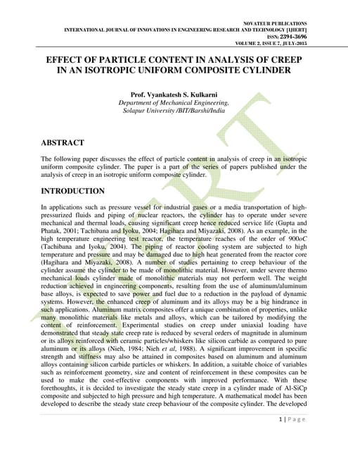 EFFECT OF PARTICLE CONTENT IN ANALYSIS OF CREEP IN AN ISOTROPIC UNIFORM COMPO...