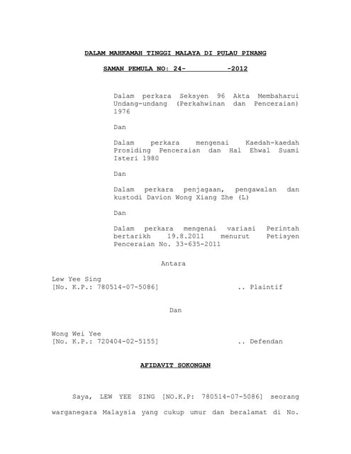 AFIDAVIT SOKONGAN VARIATINO ORDER