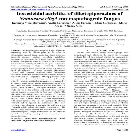Insecticidal activities of diketopiperazines of Nomuraea rileyi entomopathoge...