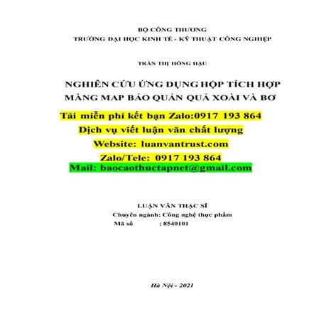 Luận văn: Nghiên cứu ứng dụng hộp tích hợp màng MAP, 9 ĐIỂM