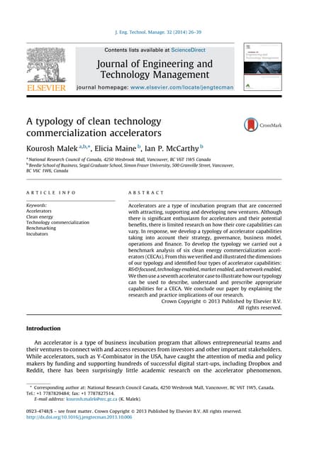 A typology of clean technology commercialization accelerators