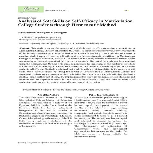 23. analysis of soft skills on self efficacy in matriculation