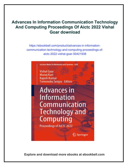 Advances In Information Communication Technology And Computing Proceedings Of...