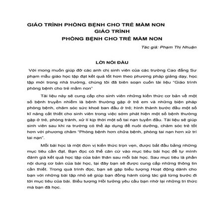 Giáo Trình Phòng Bệnh Cho Trẻ Mầm Non 