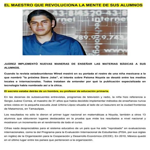 Maestros Innovadores: EL MAESTRO QUE REVOLUCIONA LA MENTE DE SUS ALUMNOS