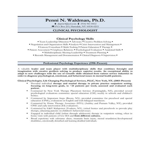 Penni N. Waldman, Ph.D. Resume