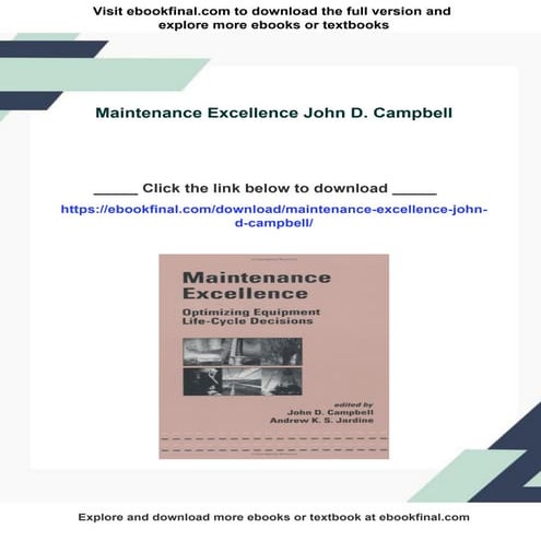Download full ebook of Maintenance Excellence John D. Campbell instant downlo...