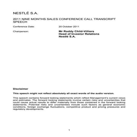 9 mnth sales investor call transcript