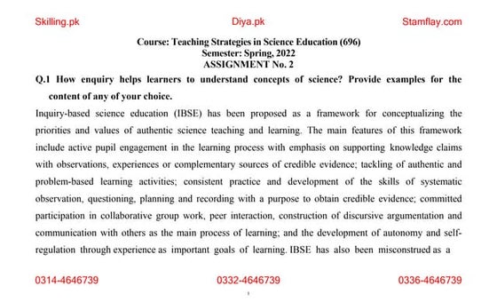 AIOU code 696 Teaching Strategies in Science Education Solved Assignment 2.pptx