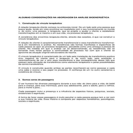 Algumas considerações na abordagem da análise bioenergética