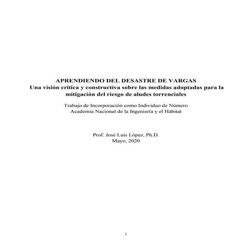Aprendiendo del desastre de vargas. medidas para la mitigación del riesgo lópez 2020