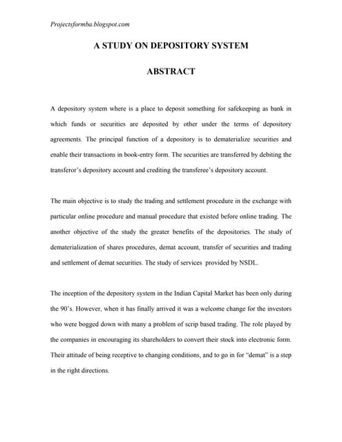 A project report on depository system