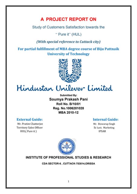 A project report on hul pureit