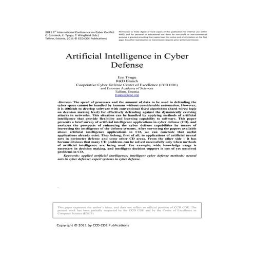 Artificial intelligence in cyber defense
