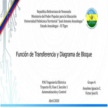 Funcion de transferencia y diagrama de bloques grupo 4