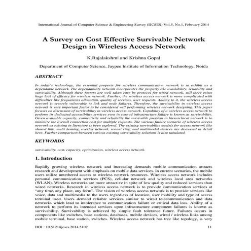 A survey on cost effective survivable network design in wireless access network
