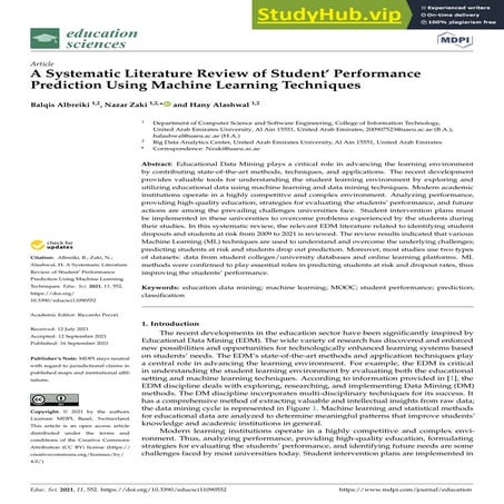 A Systematic Literature Review Of Student  Performance Prediction Using Machi...