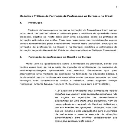 Modelos e práticas de formação de professores na Europa e no Brasil