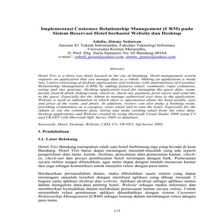 Jurnal Implementasi Costumer Relationship Management (CRM) pada Sistem Reserv...