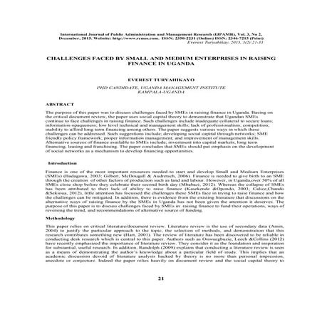 Challenges faced by Small and Medium Enterprises in  raising finance in Uganda