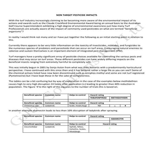 Non target pesticide impacts