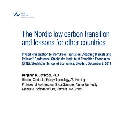 The Nordic low carbon transition and lessons for other countries