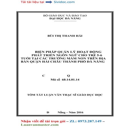 Biện Pháp Quản Lý Hoạt Động Phát Triển Ngôn Ngữ Cho Trẻ 5-6 Tuổi Tại Các Trườ...