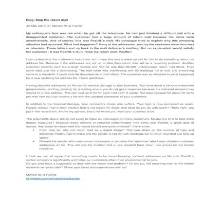 Blog: Stop the return mail, by Manolo de la Fuente