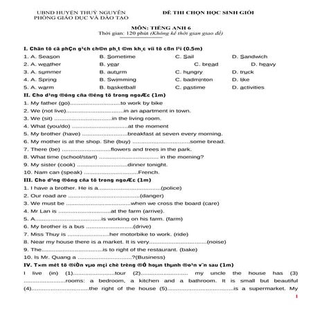 Bộ đề ôn thi hsg tiếng anh lớp 6