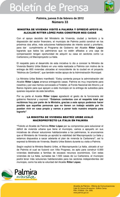 Boletin 33. jueves 9 febrero de 2012
