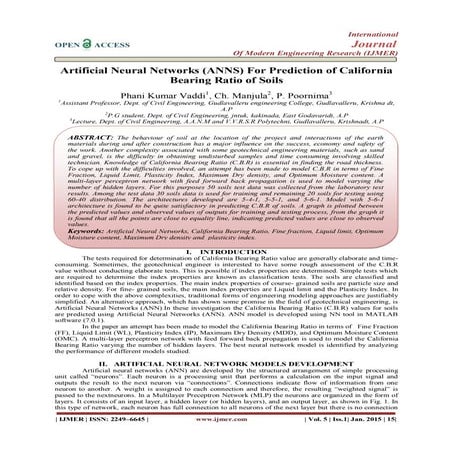 Artificial Neural Networks (ANNS) For Prediction of California Bearing Ratio ...