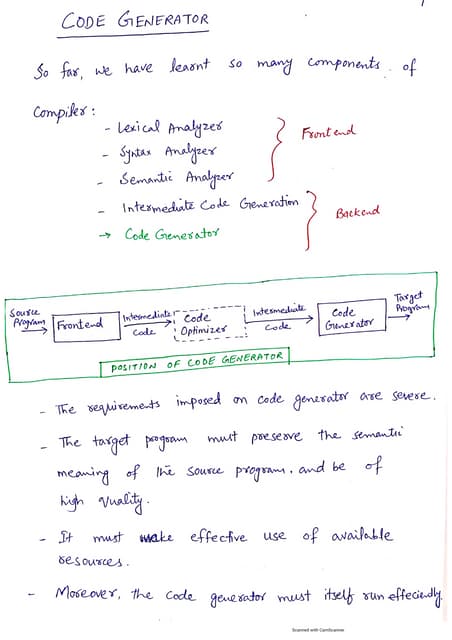Code generator in Compiler Construction