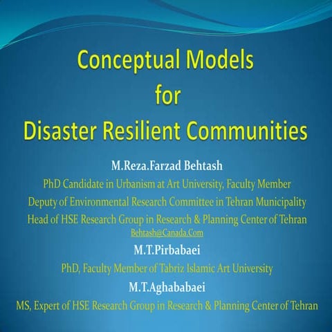 Conceptual Models for Disaster Resilient Communities