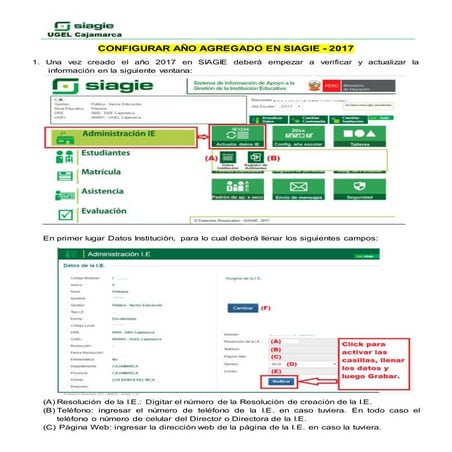 Configurar año creado en SIAGIE 2017