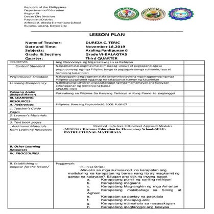 Cot dlp araling panlipunan 6 q3