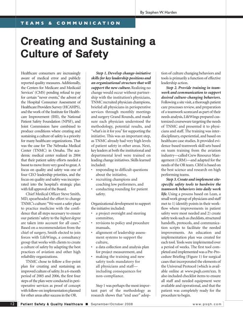 Creating a Cuture of Safety in PSHQ Magazine