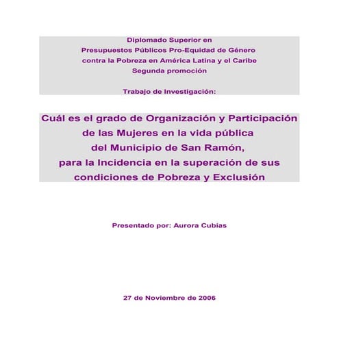 Cuál es el grado de organización y part de las mujeres - Aurora Cubías