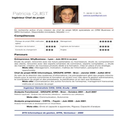 Cv Patricia Quist - Consultant formateur freelance
