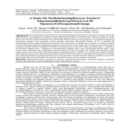 A Study On TheRelationshipBetween Teachers' EducationalBeliefsAndTheirLevel O...